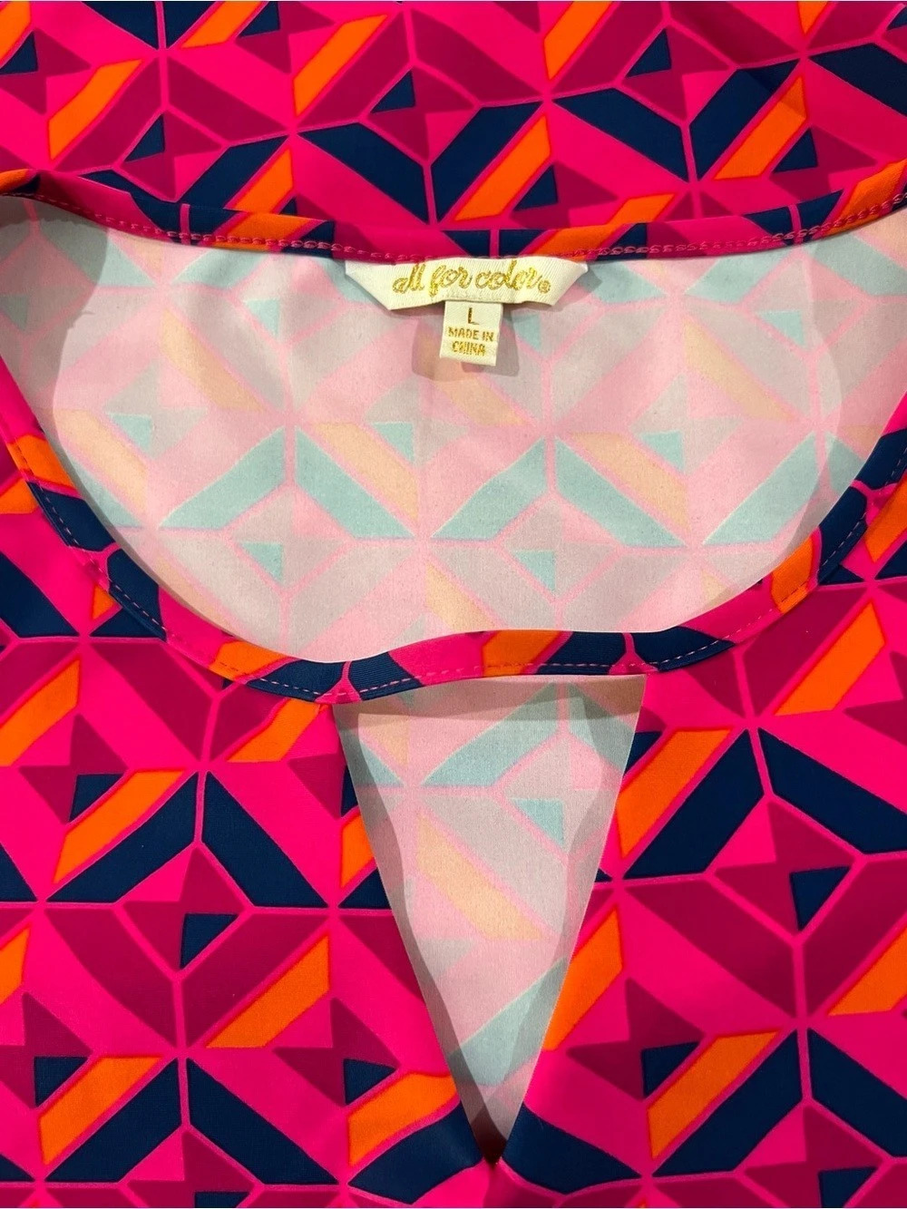 💙🩷🧡 NWOT All For Color Geometric Dress Pink & Blue Medium.